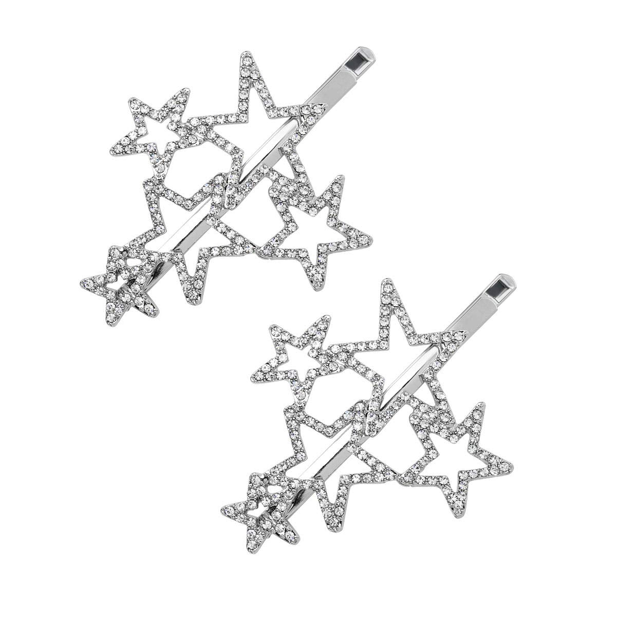2Pcs Woman Silver Star Shape Shining Rhinestone Crystal Hairpin Hair Clip Metal Alloy Barrettes Hair Accessories for Party Wedding Beauty & Personal Care Teppylony