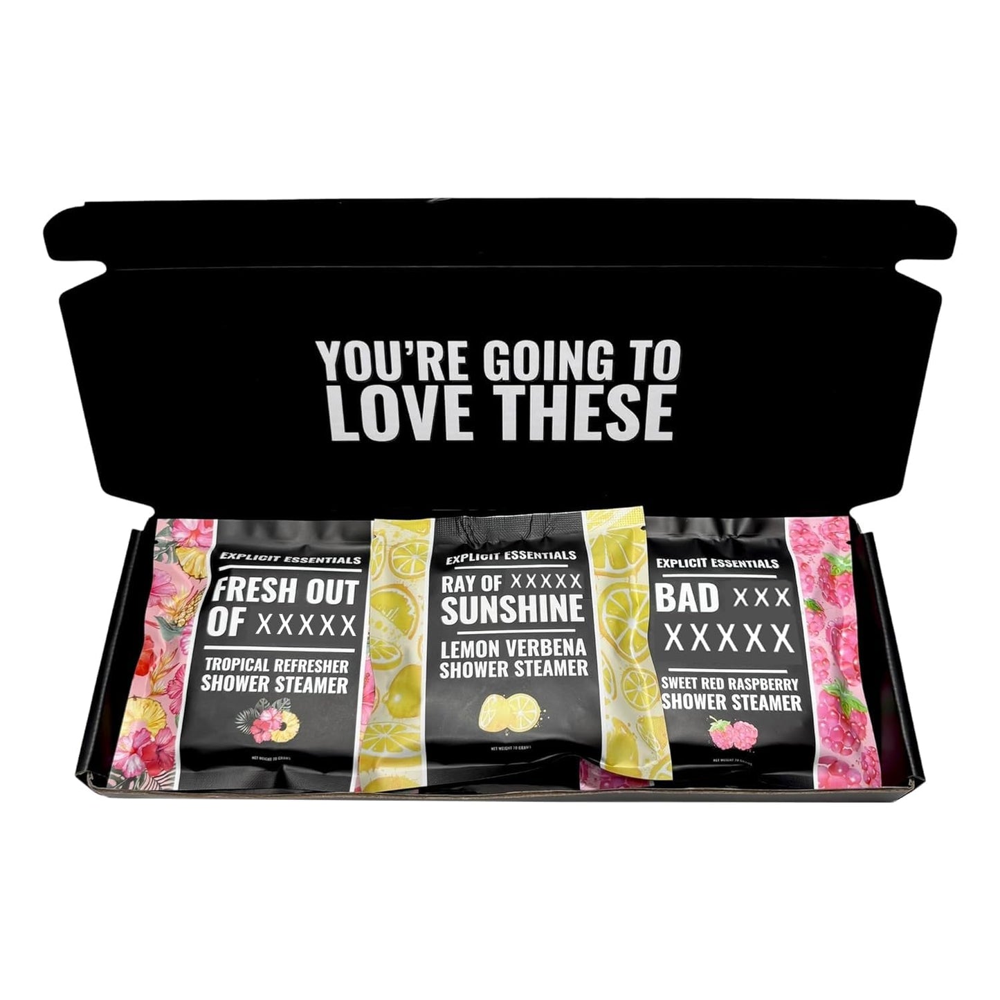 Explicit Essentials Shower Steamers Gift Set - 3 Energizing Shower Pucks (Tropical Refresher, Lemon Verbena & Sweet Red Raspberry) - Aromatherapy Spa Beauty and Personal Care Explicit Essentials