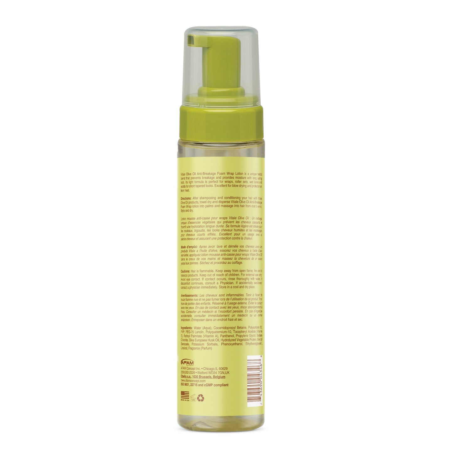 VITALE Olive Oil Foam Wrap Hair Lotion, 8 fl oz - Flake-Free Anti-Breakage Styling - for Men & Women - Safe for Color Treated Scalp - Moisturize Beauty & Personal Care VITALE