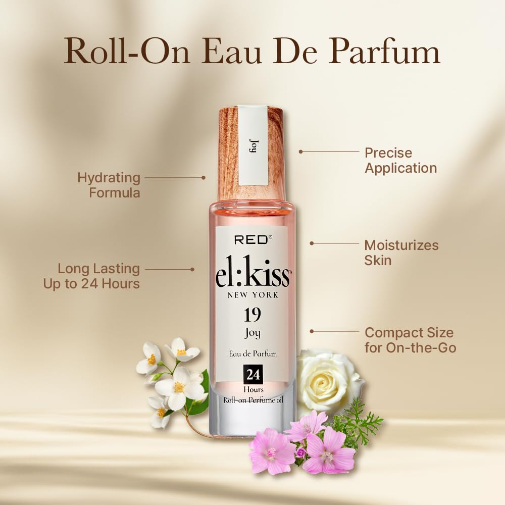 EL:KISS Roll On Perfume, Joy Inspired Joy, Eau de Parfum 12mL (.40 Fl Oz), Hydrating & Long-Lasting, Alcohol-Free & Mineral Oil-Free, Infused Beauty & Personal Care EL:KISS