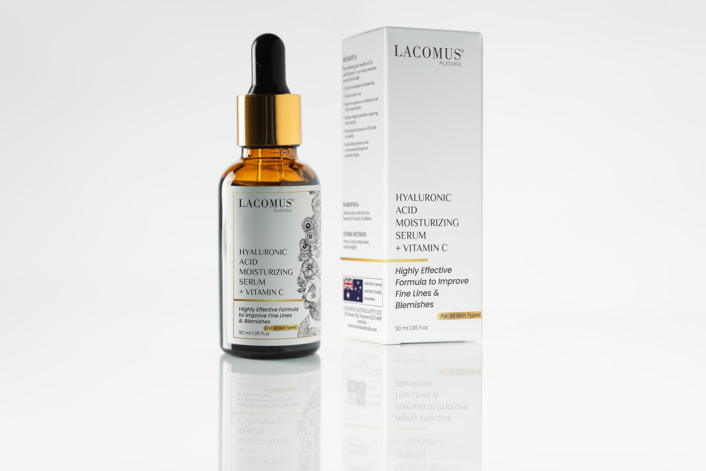 Hyaluronic Acid + Vitamin C Moisturizing Serum for Fine Lines and Blemishes - Organic and Cruelty-Free Skin Health Booster - Moisturizing Formula Beauty & Personal Care LACOMUS Australia