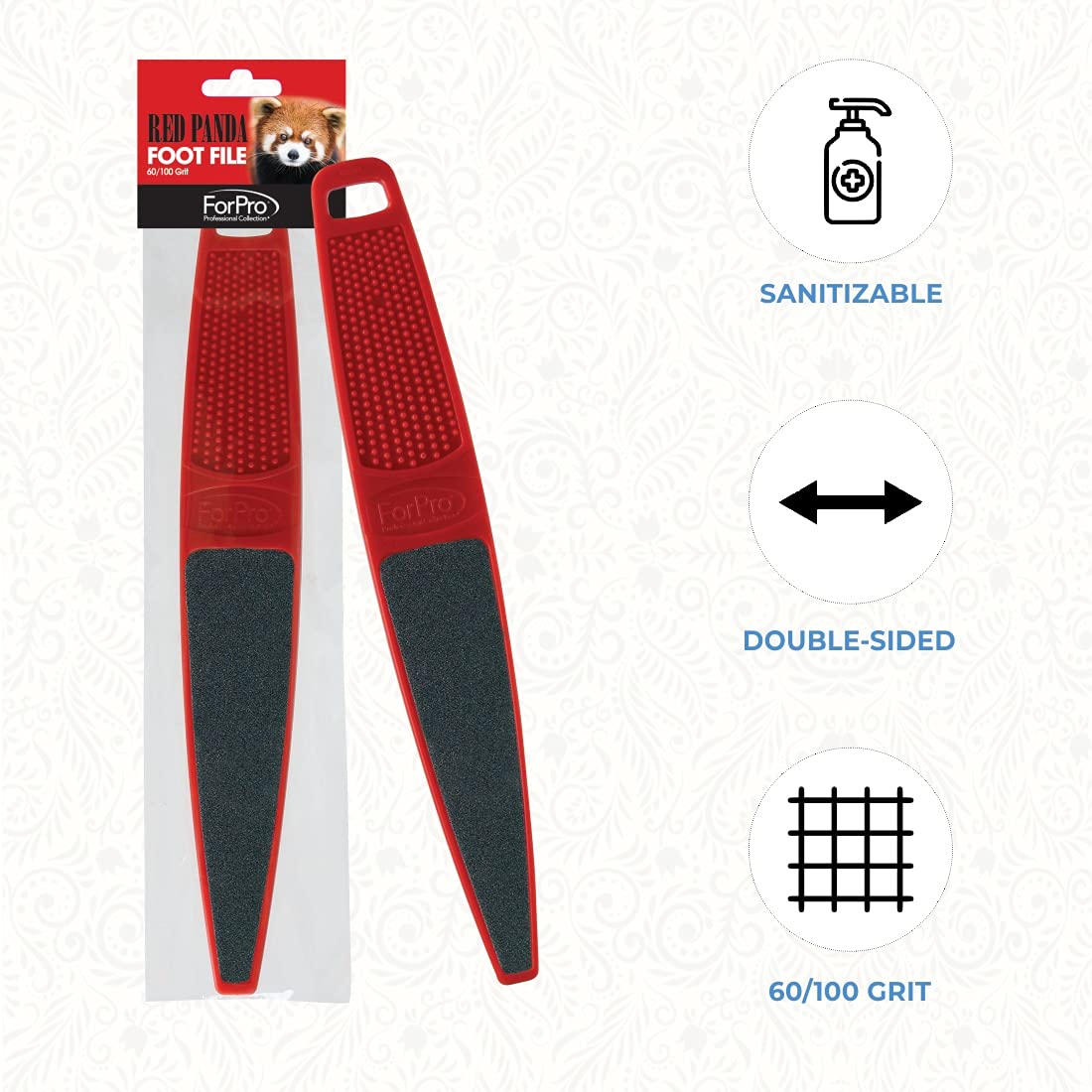 ForPro Professional Collection Red Panda Foot File, 60/100 Grit, Double-Sided Pedicure File for Feet and Heels, 10.5” L Beauty & Personal Care ForPro Professional Collection