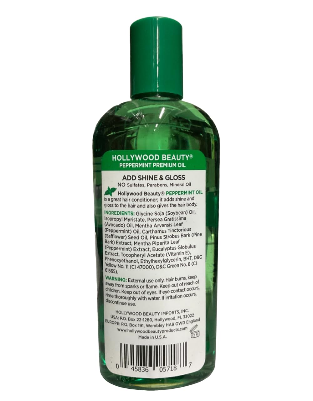 Hollywood Beauty Peppermint Hair Oil, 8oz Bottle, Conditions both hair and skin, Natural Treatment that Dries Itchy Scalps & Moisturizes Hair & Skin Beauty & Personal Care Hollywood Beauty