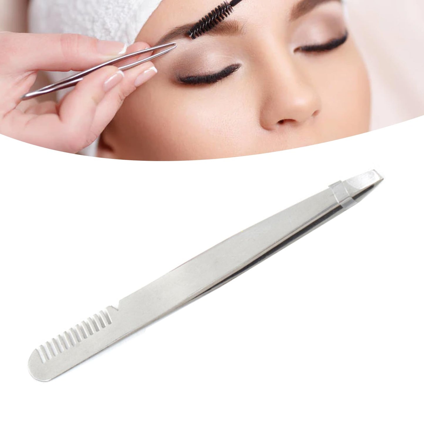 Eyebrow Tweezers with Comb, Stainless Steel Tweezers Comb, Ergonomic Design Makeup Grooming Tool for Eyebrows or Hair, Accurate Clipping, Beauty and Personal Care Dioche