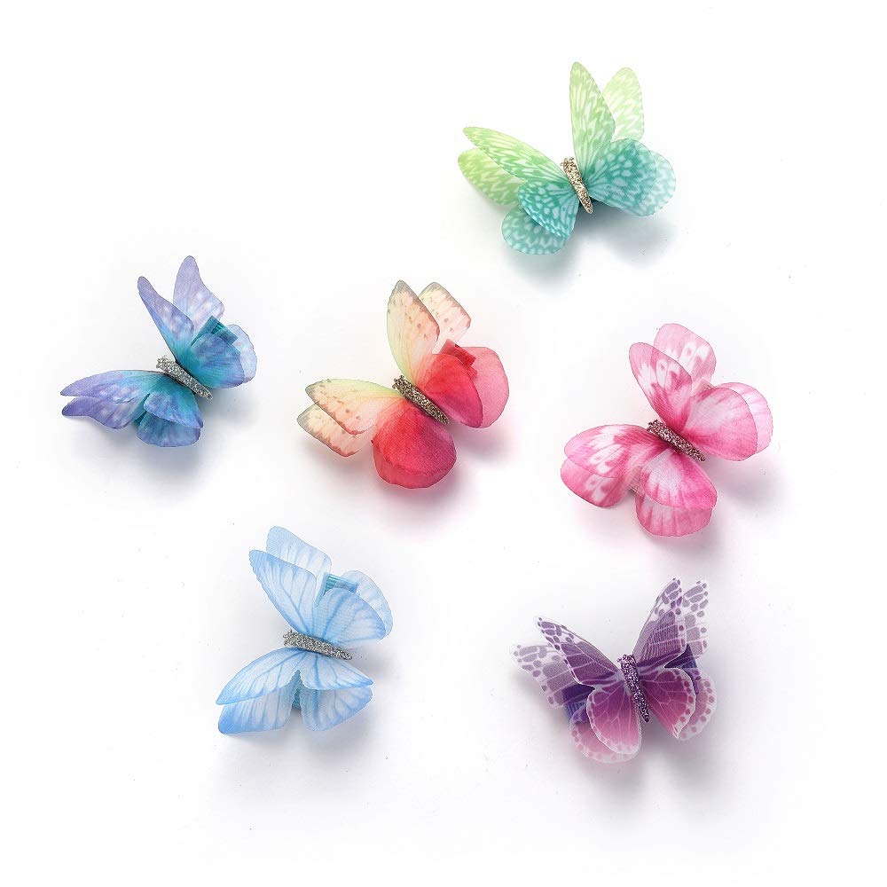 Liasun 6Pcs/pack 3D Colorful Organza Butterfly Hair Clips - Chiffon Fairy Wings - Ribbon Wrapped Clips 0.4Inch Barrettes Hair Accessories Beauty & Personal Care Liasun