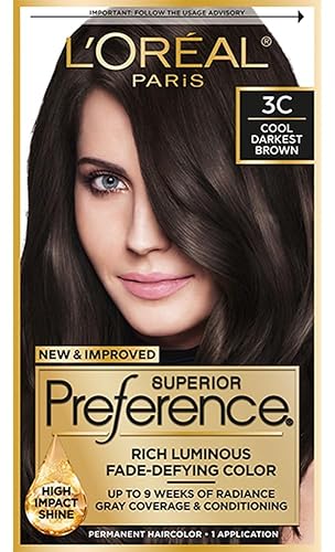 L'Oreal Paris Superior Preference Luminous Fade-Defying Permanent Hair Color, Hair Dye For Up to 9 Weeks of Radiance, Cool Darkest Brown 3C, 1 Hair Beauty & Personal Care L'Oreal Paris