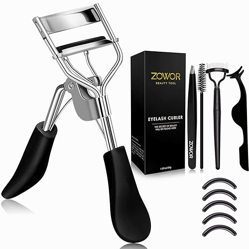 Zowor Eyelash Curler with Comb and Brush Fit All Eye Shape Curved Eyelash Curlers with 5PCS Silicone Refill Pad,Natural and Long Lasting Lash Curler Beauty & Personal Care Zowor