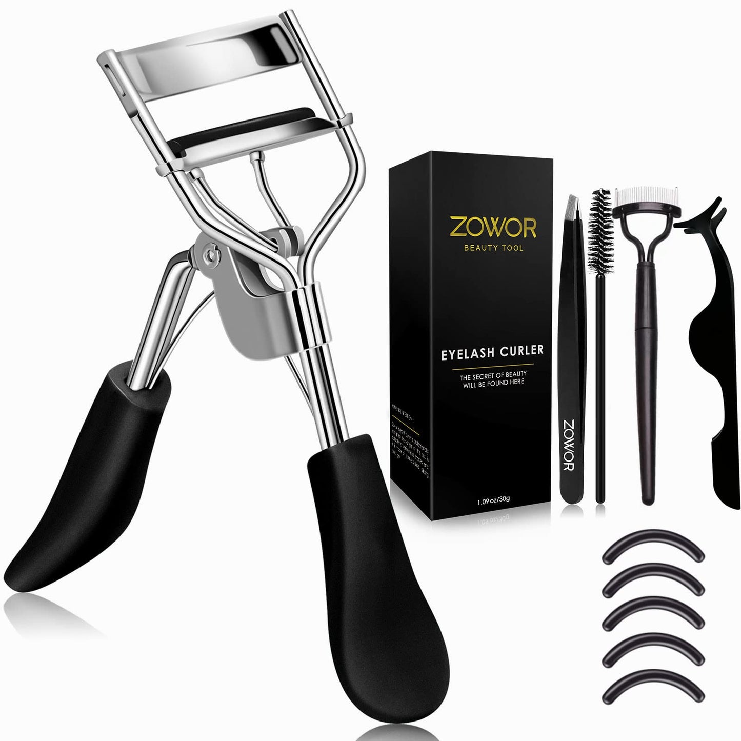 Zowor Eyelash Curler with Comb and Brush Fit All Eye Shape Curved Eyelash Curlers with 5PCS Silicone Refill Pad,Natural and Long Lasting Lash Curler Beauty & Personal Care Zowor
