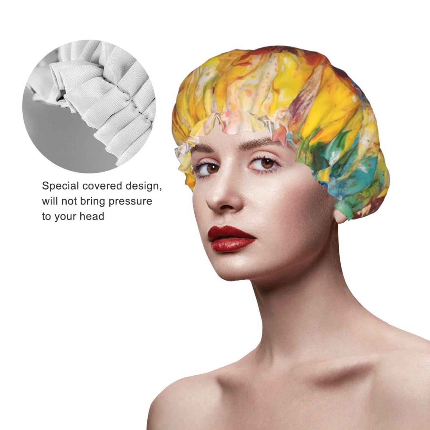 Abstract Sunflower Multicolor Shower Cap For Women Reusable Double Layers Bathing Bath Cap Hair Caps Waterproof Elastic Band Ladies Spa Salon Shower Beauty and Personal Care GDSHJKLW