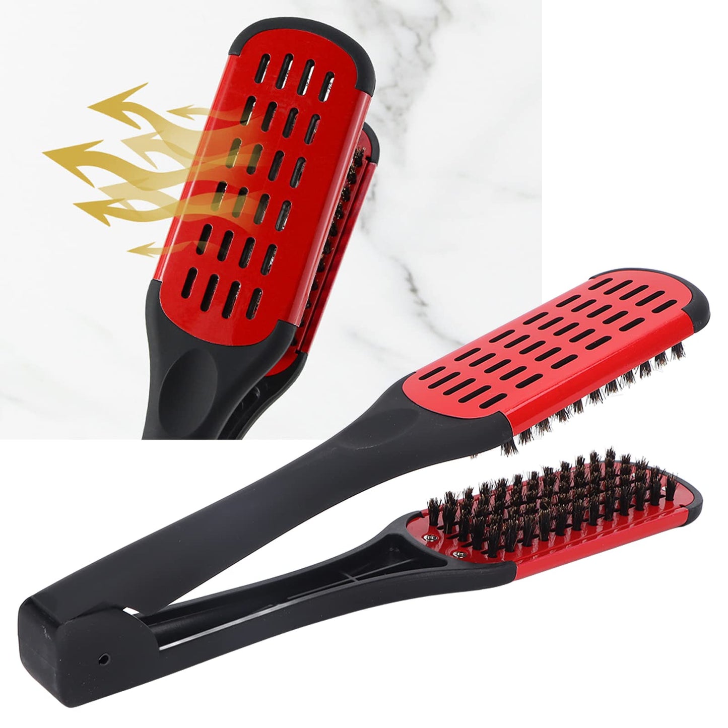 ZJchao Straightening Comb, Double Sided Beard Straightening Clamp Brush Beard Styling Tool Professional Brush for Smooth Grooming (Red Black) Beauty and Personal Care ZJchao