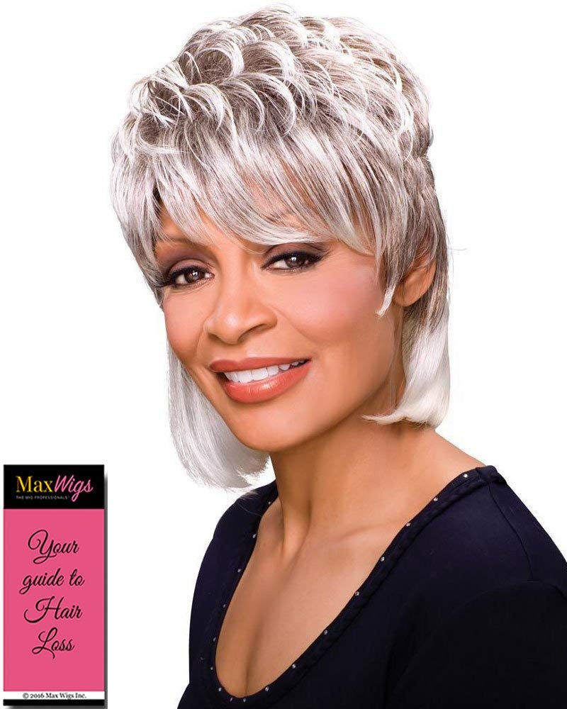 Peggy Wig Color 51 - Foxy Silver Wigs 10" Mid Length Chunk Layers Tapered Bangs Synthetic African American Lightweight Bundle Maxwigs Hairloss Booklet