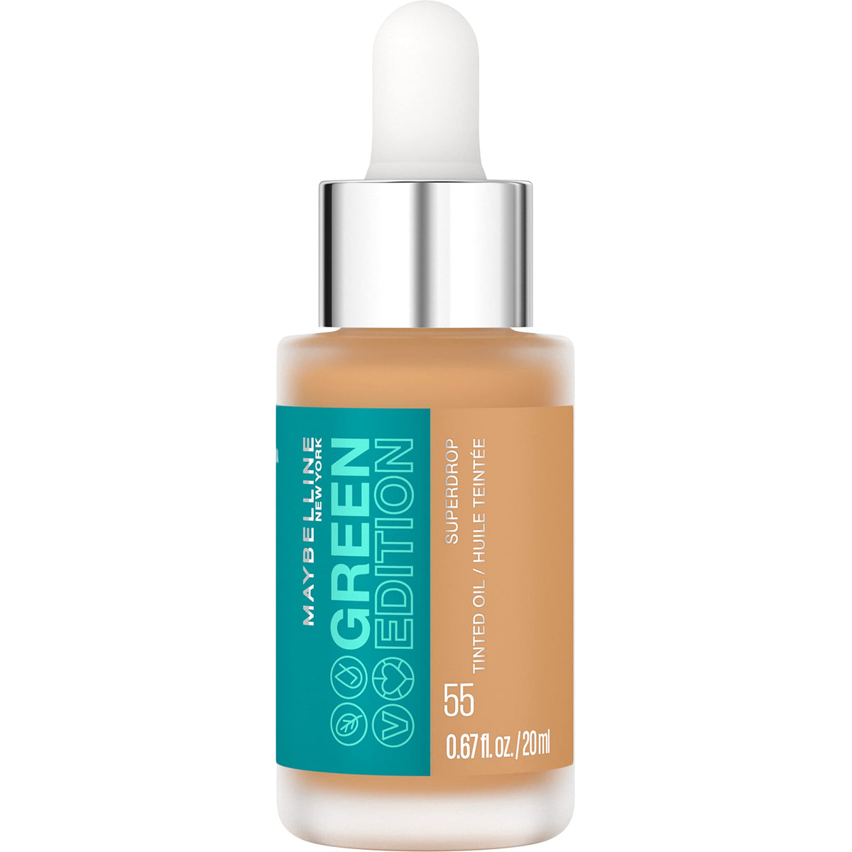 Maybelline Green Edition Superdrop Tinted Oil Base Makeup, Adjustable Natural Coverage Foundation Formulated With Jojoba & Marula Oil, 55, 1 Count