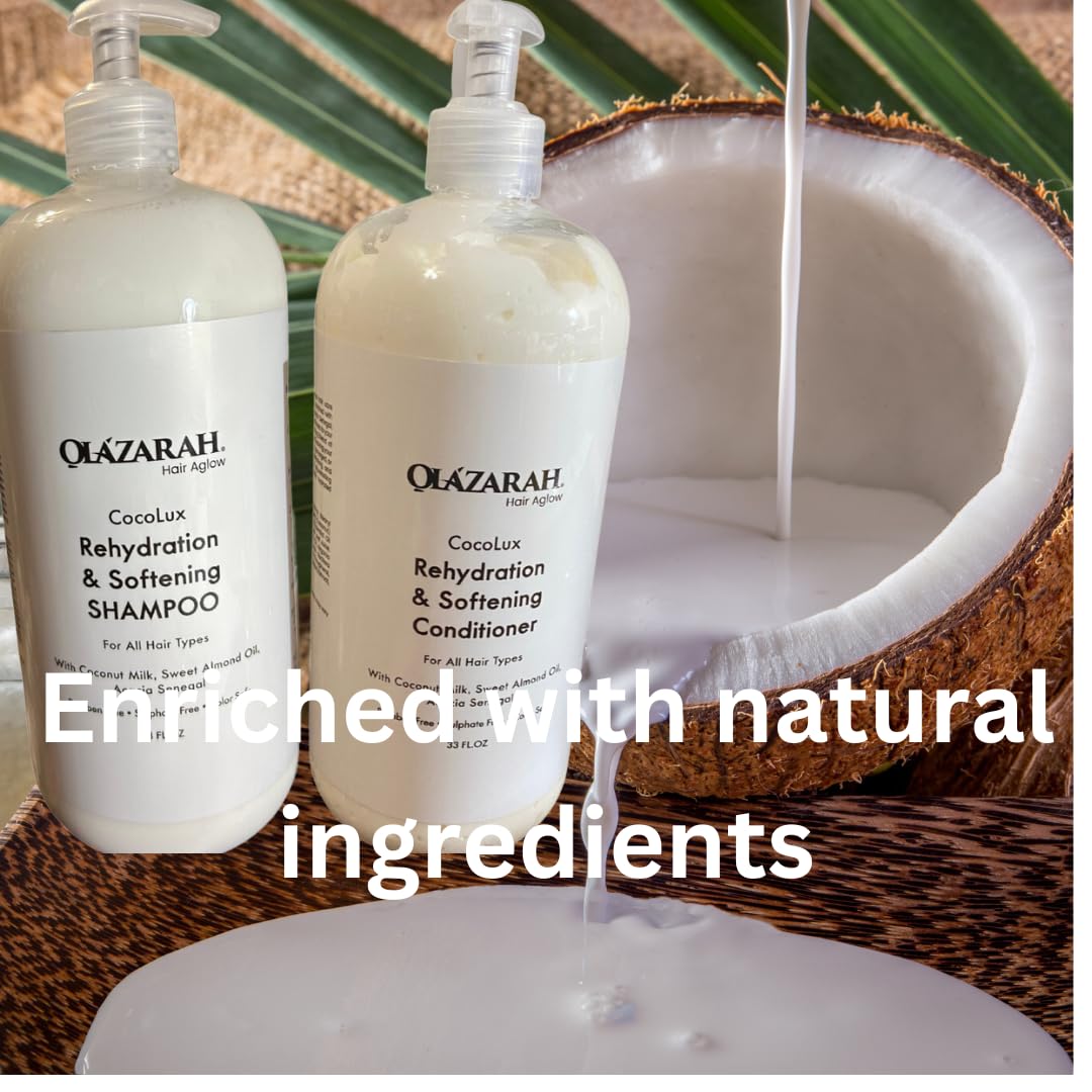 OLAZARAH Cocolux Rehydration Shampoo & Conditioner Set - 33 Fl Oz Each - Enriched with Coconut Milk & Sweet Almond Oil - Moisturizing Formula Beauty & Personal Care OLAZARAH