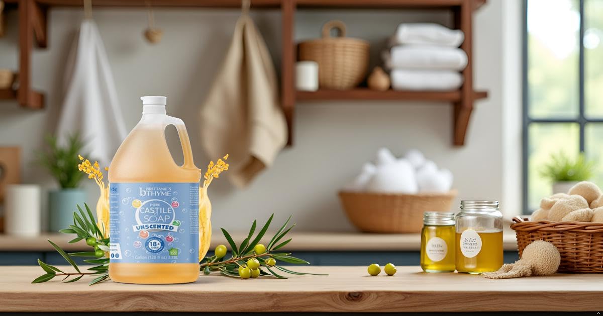 Brittanie's Pure Organic Castile Liquid Olive Oil Soap Refill, 1 Gallon Unscented | Face, Body Wash, All Purpose Cleaner, Dishes, Pets, Laundry | Beauty & Personal Care Brittanie's Thyme
