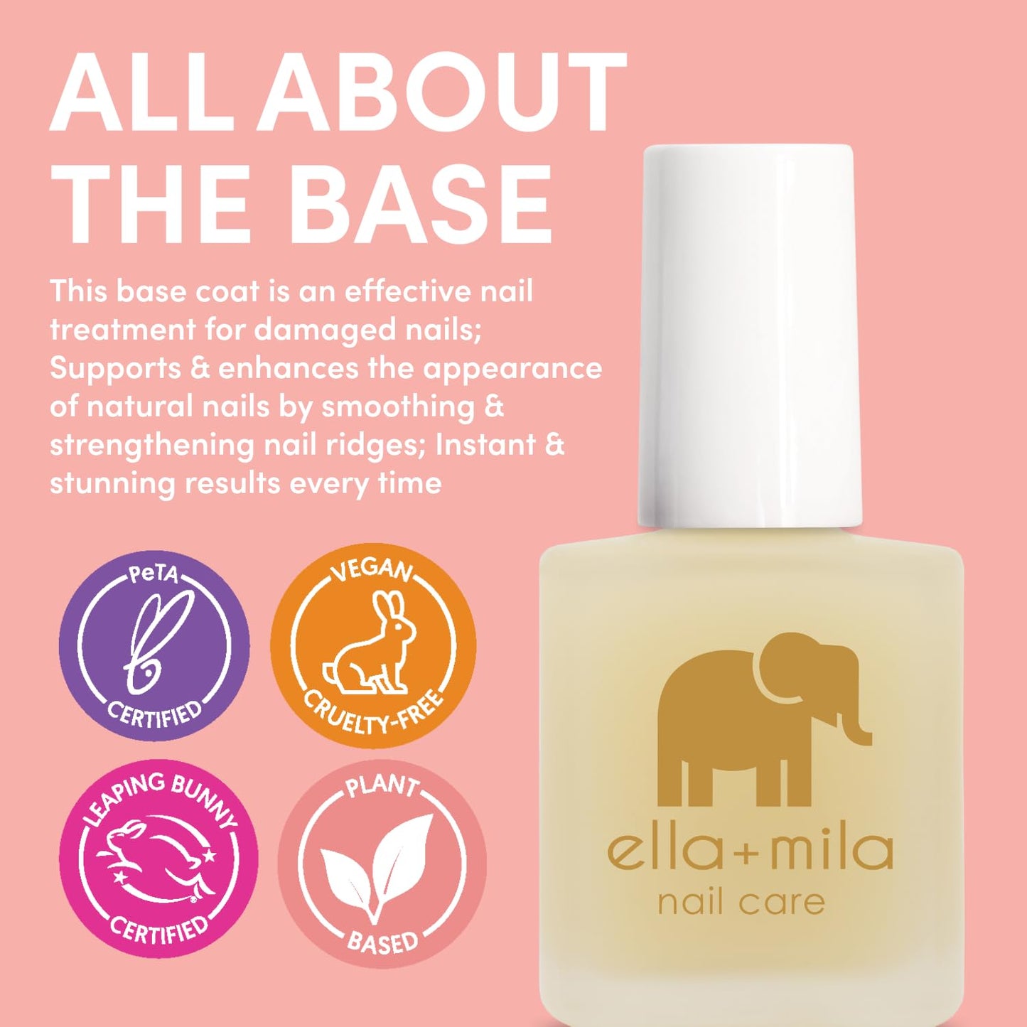 ella+mila Ridge Filler Base Coat Nail Polish - Smoothing Nail Treatment and Long-lasting Ridge Filler - Nourishing Clear Polish for Natural Beauty & Personal Care ella+mila