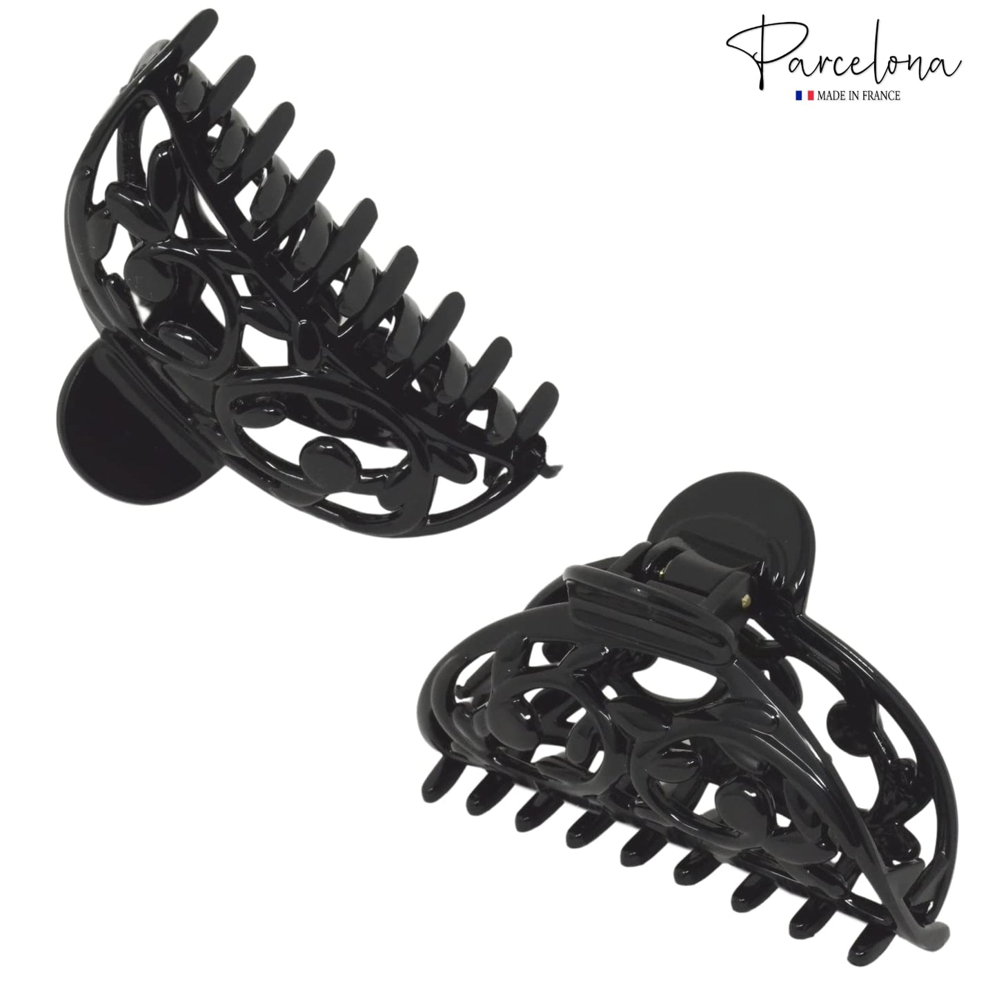 Parcelona French Jardin Black Medium Covered Spring Celluloid Jaw Hair Claw Clip Clamp Clutcher Beauty & Personal Care Parcelona