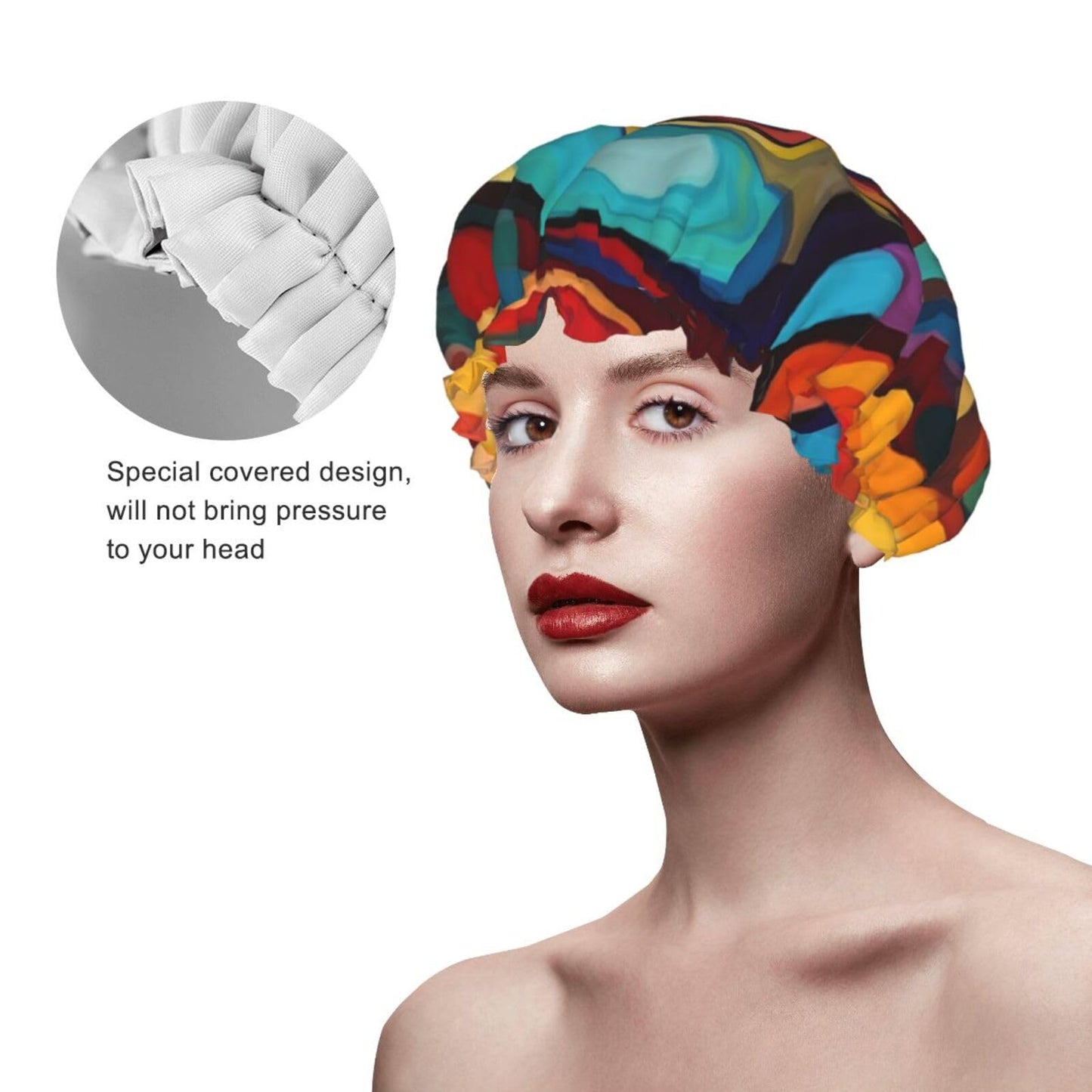 Abstract Colored Woman Face Shower Cap For Women Reusable Double Layers Bathing Bath Cap Hair Caps Waterproof Elastic Band Ladies Spa Salon Shower Hat Beauty and Personal Care GDSHJKLW
