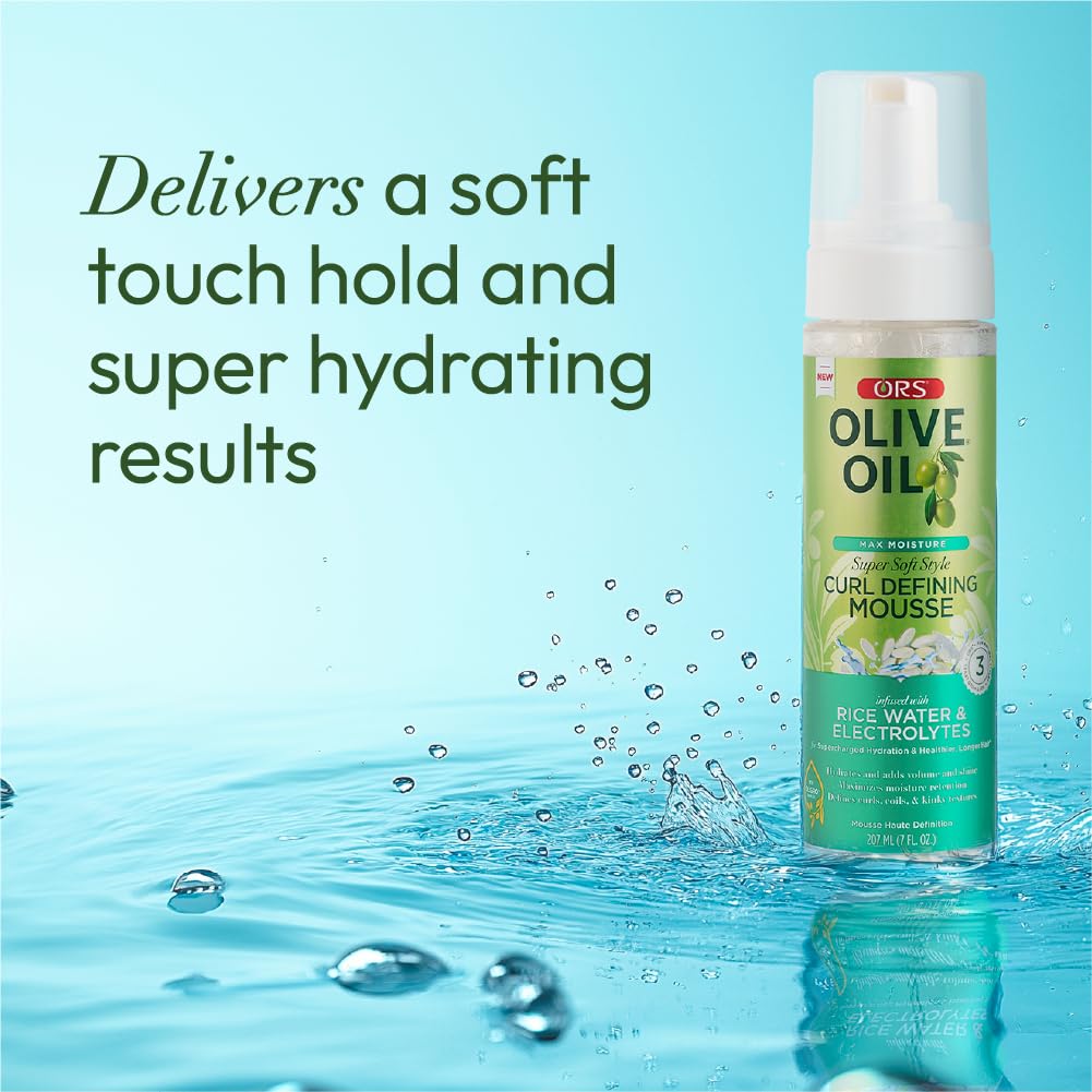 Olive Oil Max Moisture Super Soft Style Curl Defining Mousse infused with Rice Water & Electrolytes for Supercharged Hydration & Growth (7.0 oz) Beauty & Personal Care ORS