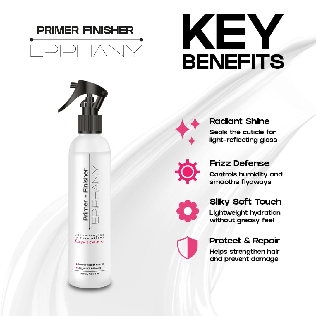 Epiphany Heat Protectant & Anti Frizz Primer - Thermal Protection for Flat Iron & Blow Dryer | Ceramides & Natural Oils | Shine Boost & Cuticle Seal |