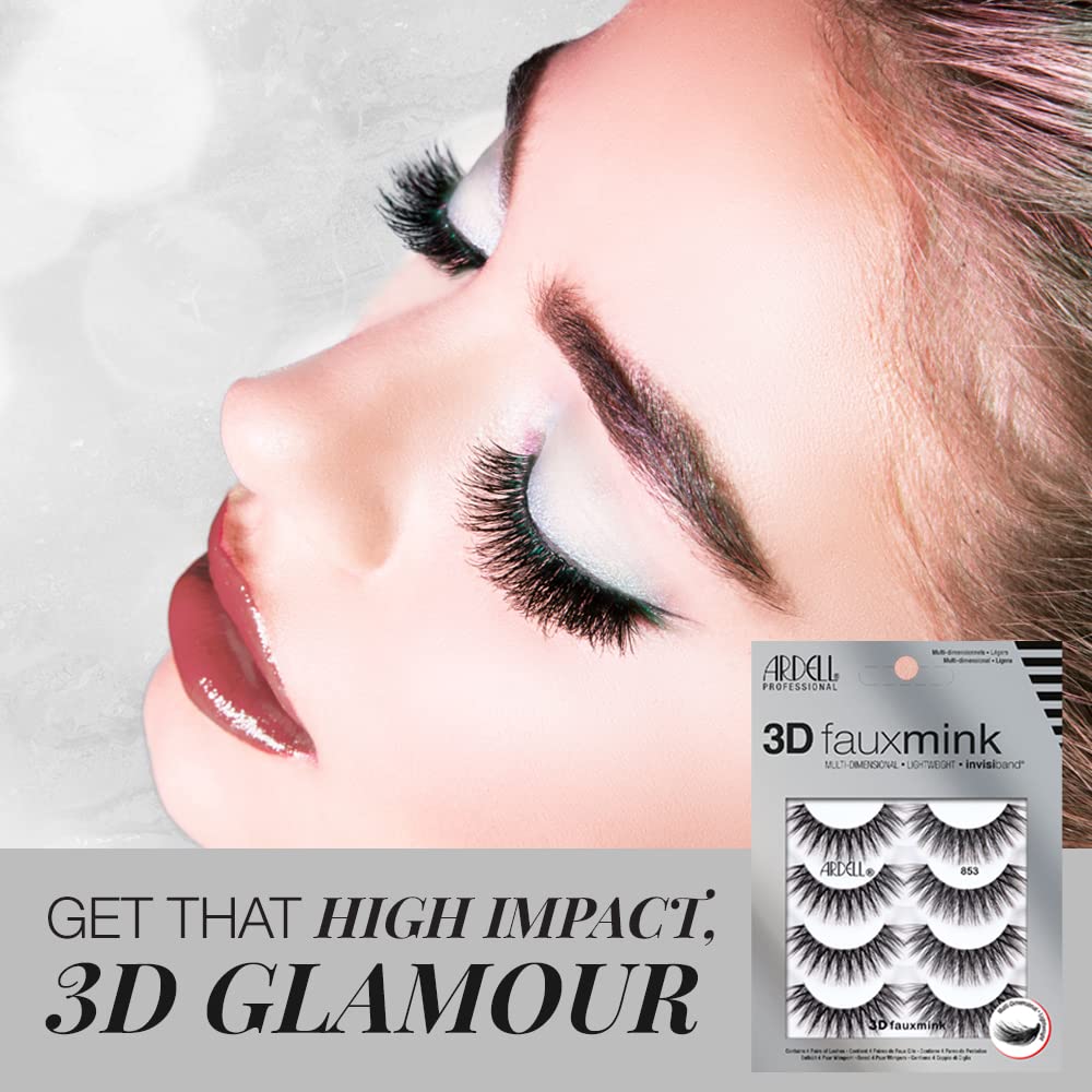 Ardell 3D Faux Mink Lashes 853 - Reusable Wispies Eyelashes with Invisiband for Seamless Volume, 4 Pairs