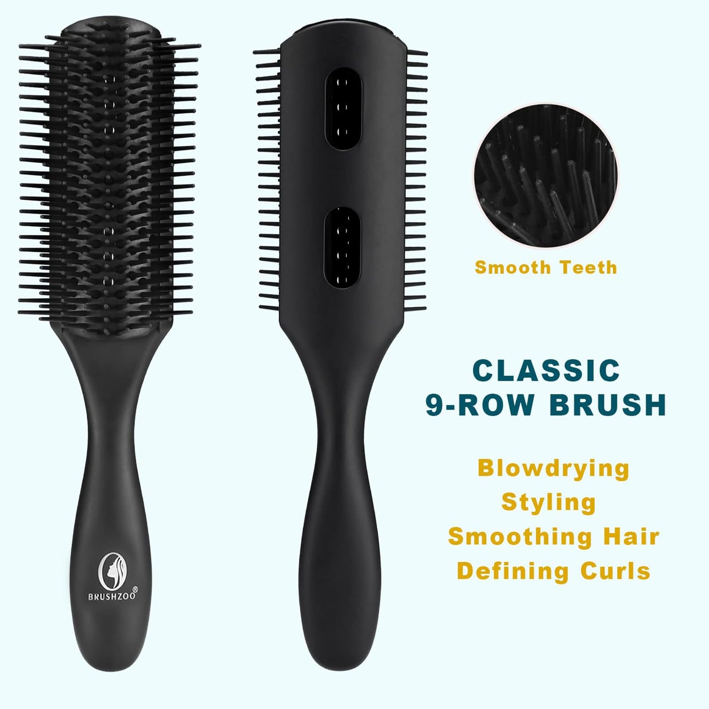 BRUSHZOO Hair Brush Set, Detangler Brush for Women Men Kid Detangling Styling Massaging, Curly Hair Brush for 3/4abc Wet Dry Hair (Black) Beauty & Personal Care O BRUSHZOO