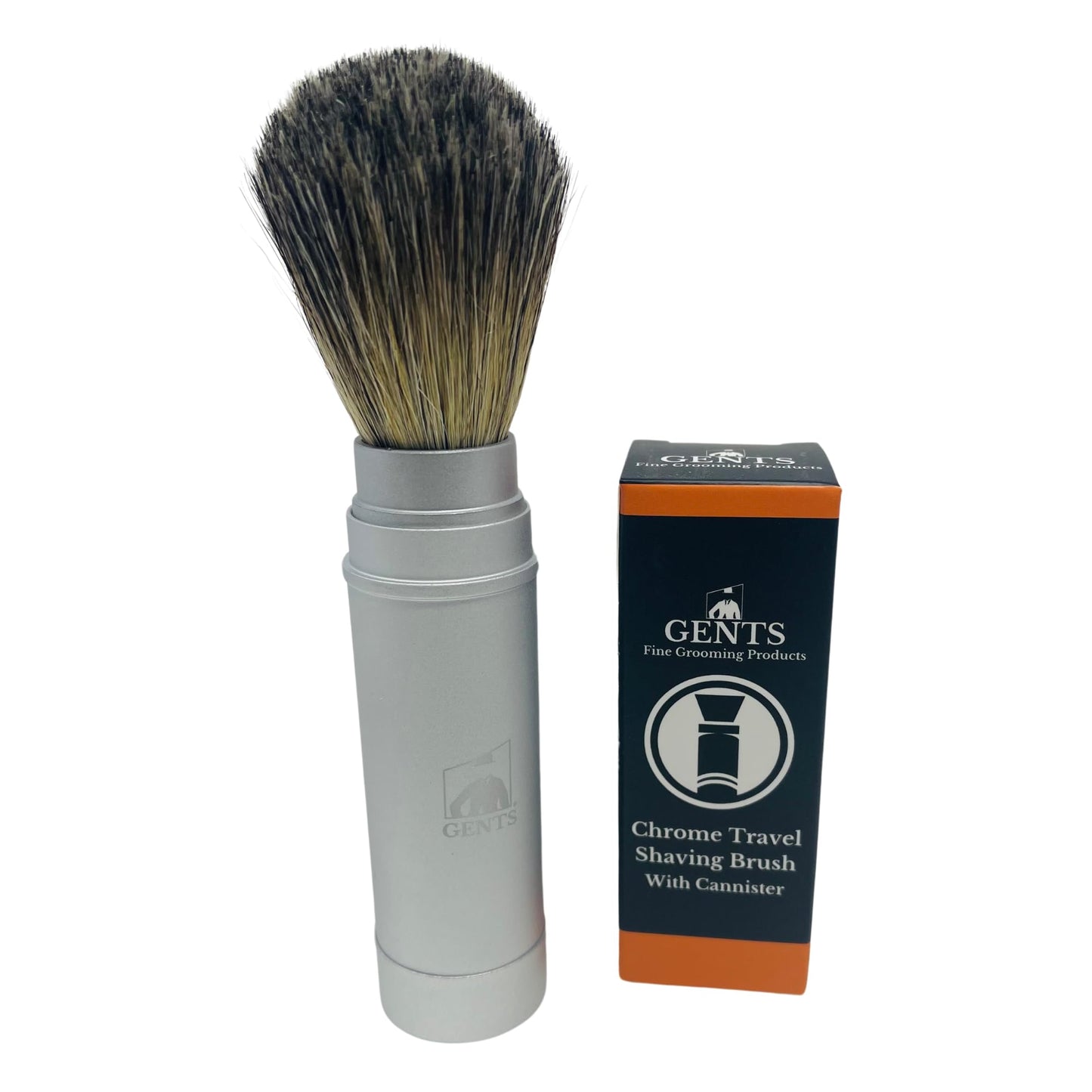 Gents Collapsible Badger Hair Shaving Brush for Men - Travel Retractable Wet Shave Brush with Silver Metal Handle, Portable Grooming Brush Beauty and Personal Care G.B.S