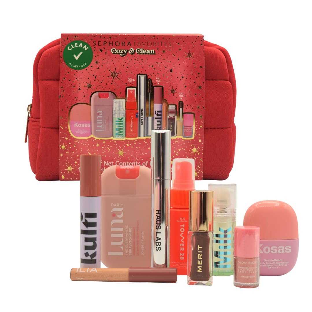 Sephora Cozy & Clean Makeup Holiday Gift Set - 9 Clean Beauty Essentials with Lip, Primer, Mascara & Skincare Beauty & Personal Care SEPHORA
