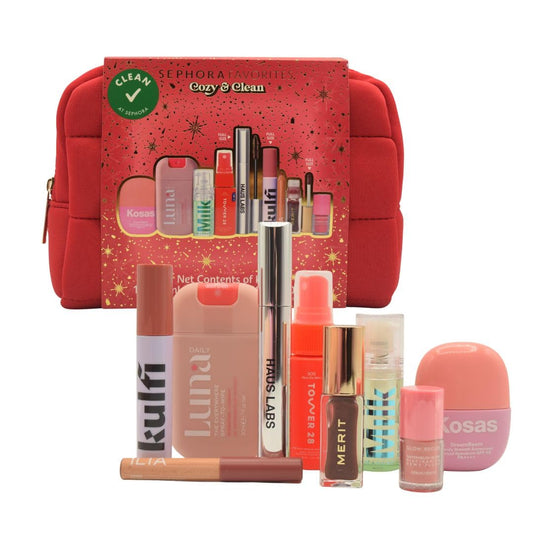 Sephora Cozy & Clean Makeup Holiday Gift Set - 9 Clean Beauty Essentials with Lip, Primer, Mascara & Skincare Beauty & Personal Care SEPHORA