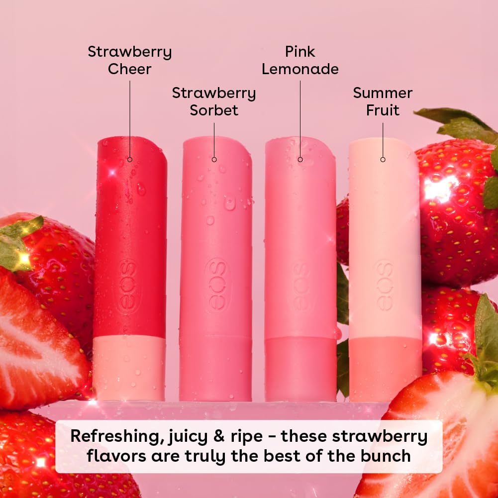 eos Lip Balm Gift Set- Super Strawberry, Limited-Edition, Moisturizing Lip Care with Shea Butter for All-Day Moisture, Variety Pack, 0.14 oz, 4-Pack Beauty and Personal Care eos