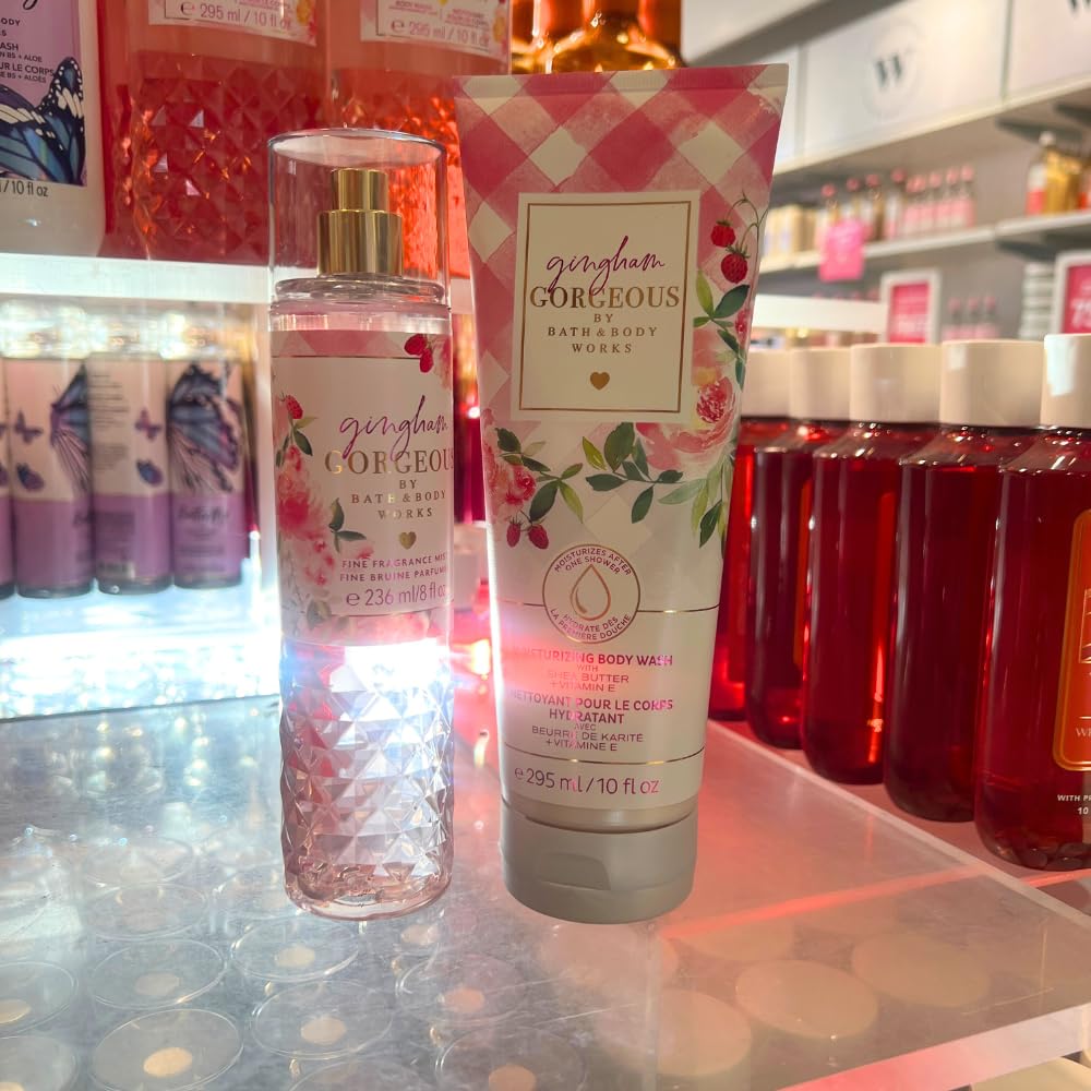Bath & Body Works GINGHAM GORGEOUS Fine Fragrance Mist & Moisturizing Body Wash 2-piece Gift Set with a Red Bow for Holiday - Full Size Beauty and Personal Care Bath & Body Works
