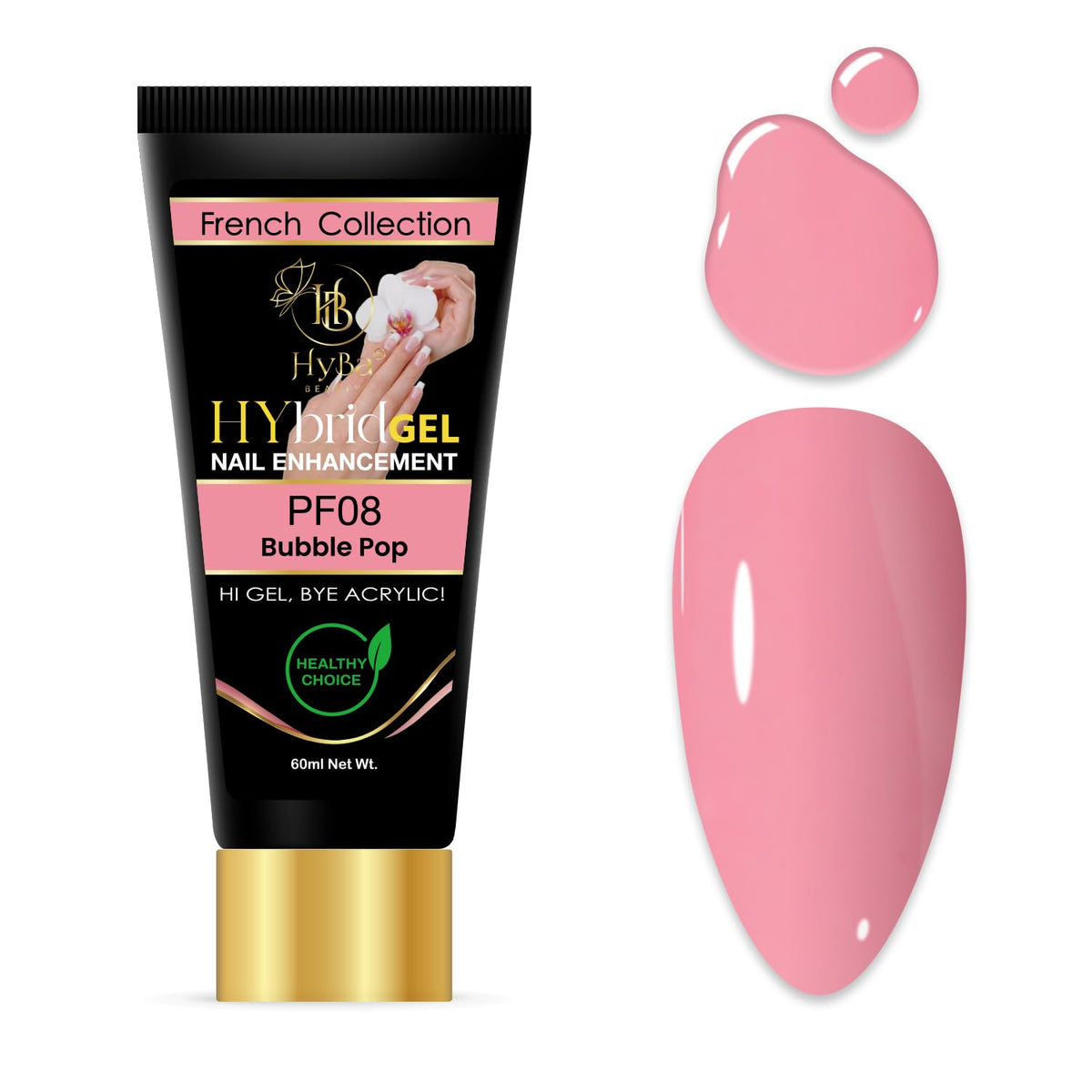 HyGEL 60ml Hybrid Gel Nail Polish, PF08 Bubble Pop Pink