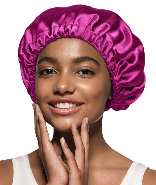Women’s Silk Bonnet for Curly Hair Sleeping Soft Slouchy Chemo Beanie Fuchsia Beauty and Personal Care Alnorm