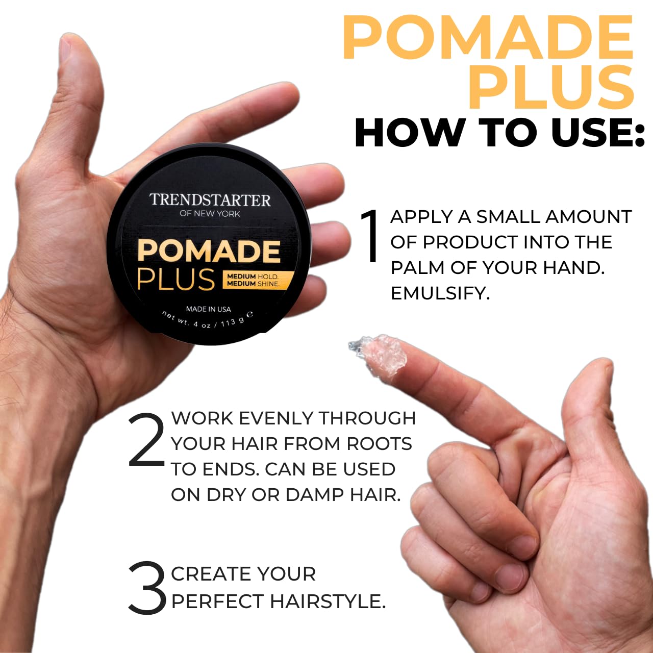 TRENDSTARTER - POMADE PLUS (4oz) - Medium Hold - Medium Shine - Premium Flake-Free Water-Based Premium Hair Styling Gel Product for All Hair Types Beauty & Personal Care TRENDSTARTER