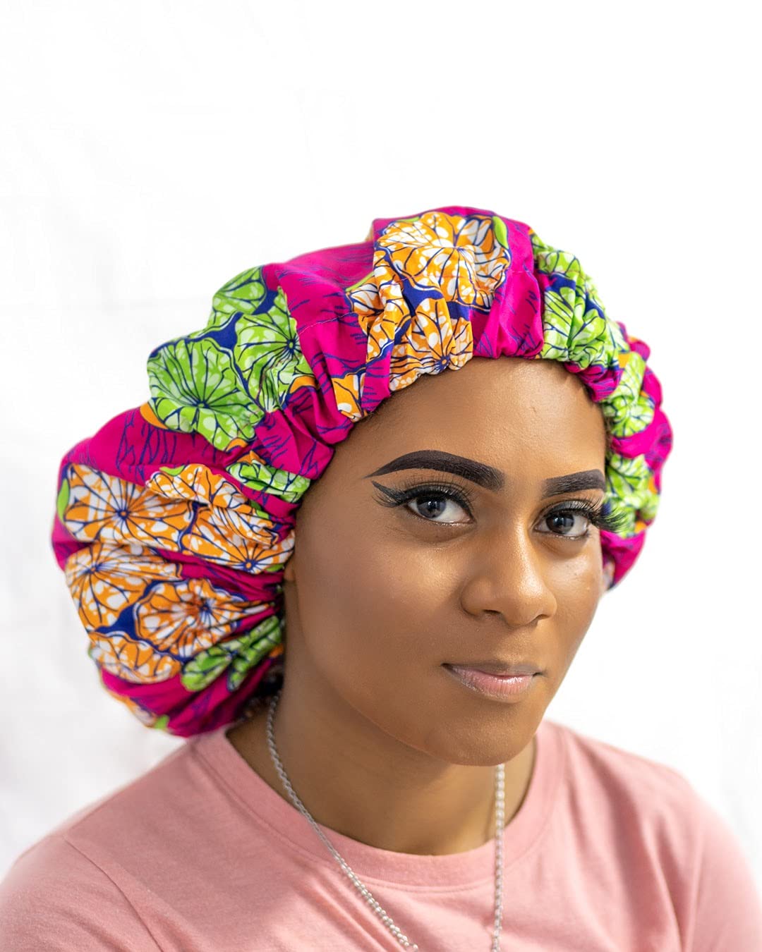 Hair Bonnets for Black Women Curly Kinky Hair Locs and Braids Double Layer Stretch Satin Protective Sleep Cap (Pink(OLA)) Beauty and Personal Care NOT AVAILABLE