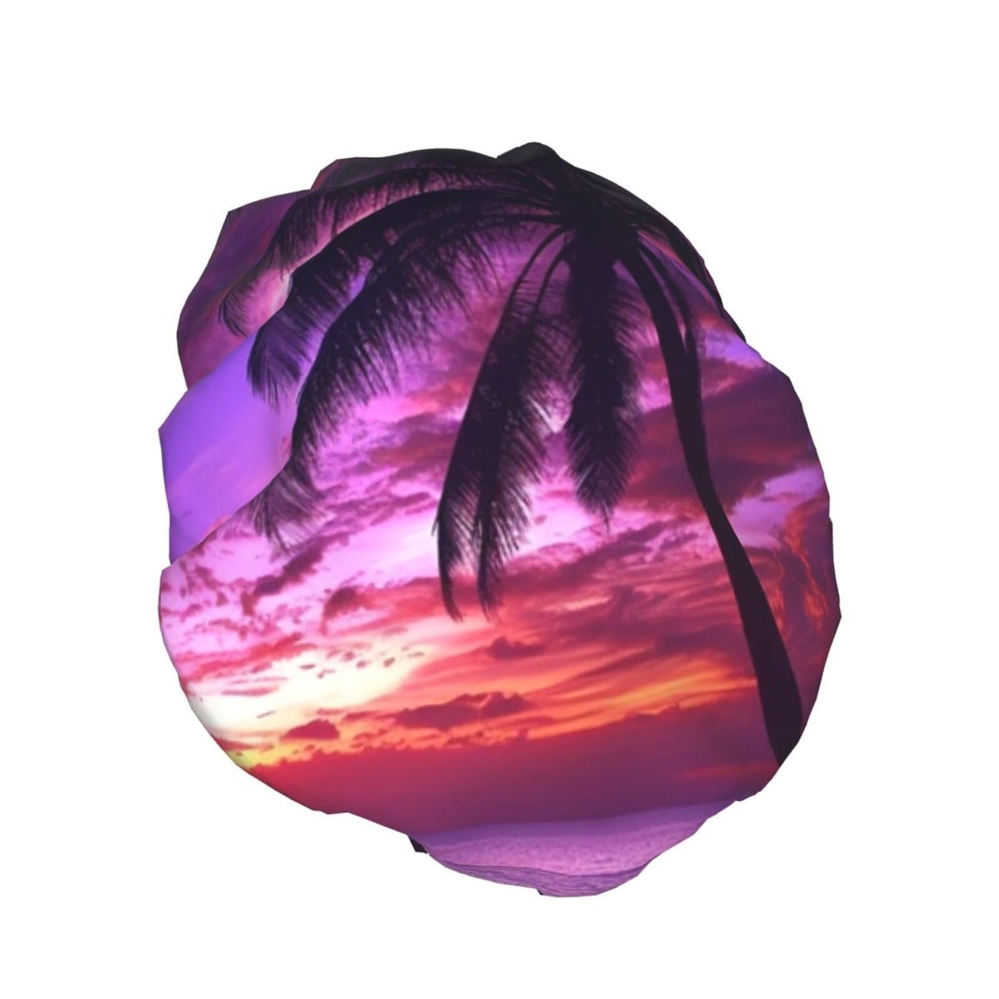 Palm Tree Purple Sunset Shower Cap for Women Men Large Reusable Shower Bonnet Double-Layer Waterproof Bath Caps Elastic Band Hair Hat for All Beauty and Personal Care BWLHJKE