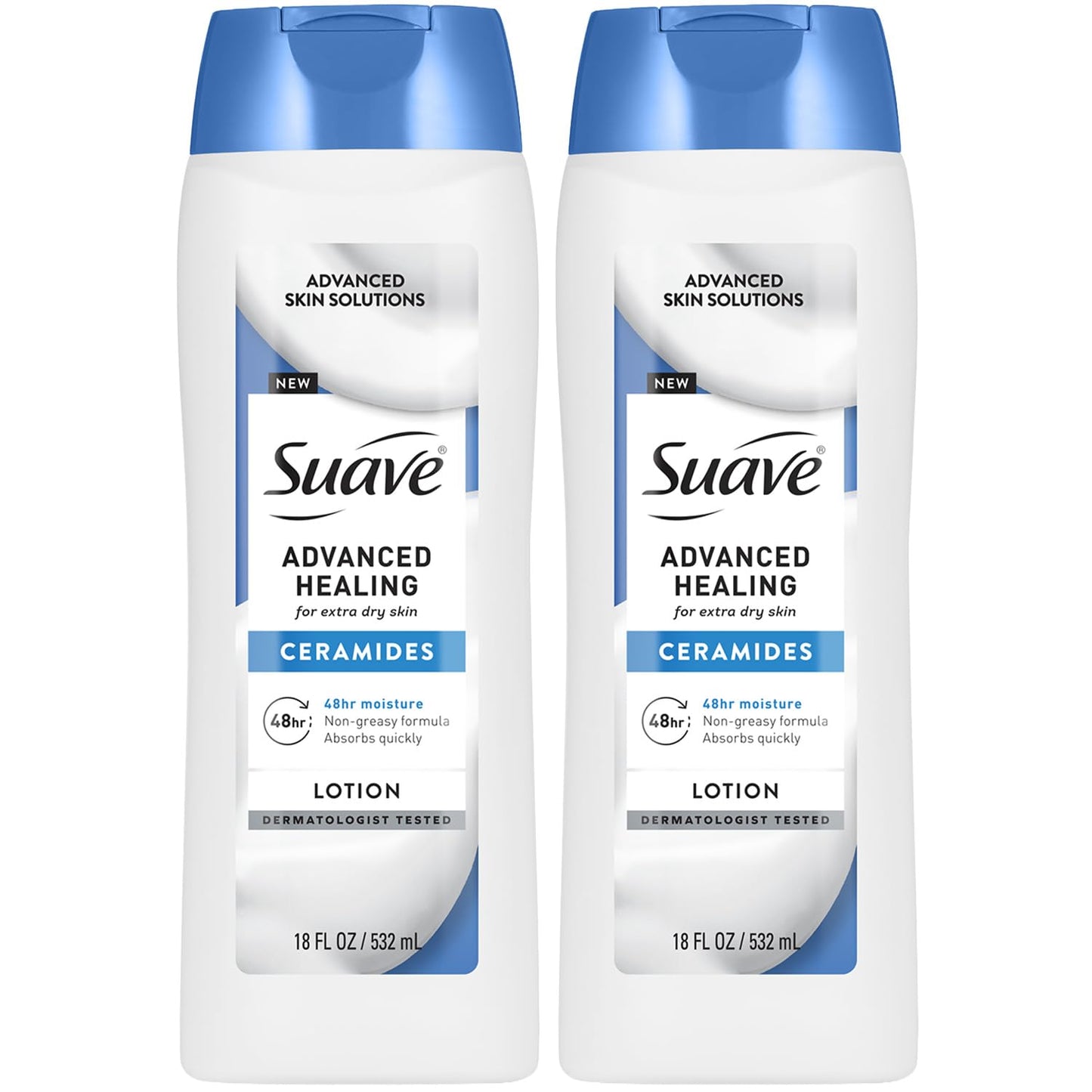Suave Lotion, Advanced Healing 2-Pack - Hand & Body Lotion for Extremely Dry Skin, Hydrating, Non-Greasy Ceramide Moisturizer, 18 Oz Ea Beauty & Personal Care Suave