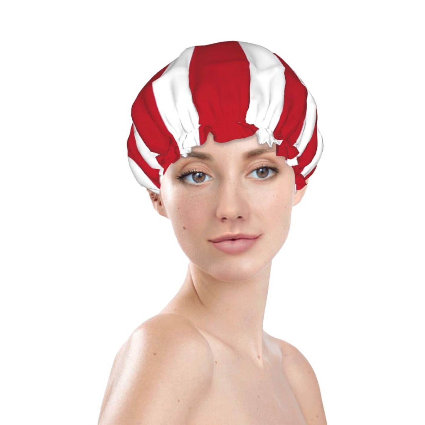 Red White Stripe Shower Cap For Women Adjustable Double Waterproof Layers Bathing Shower Hat Hair Protection Reusable Ladies Spa Salon Shower Hat Beauty and Personal Care Sjilai