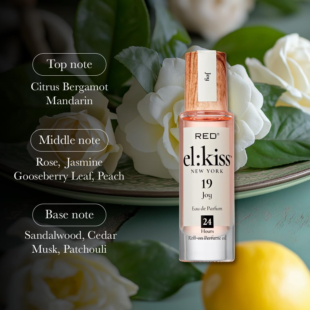 EL:KISS Roll On Perfume, Joy Inspired Joy, Eau de Parfum 12mL (.40 Fl Oz), Hydrating & Long-Lasting, Alcohol-Free & Mineral Oil-Free, Infused Beauty & Personal Care EL:KISS