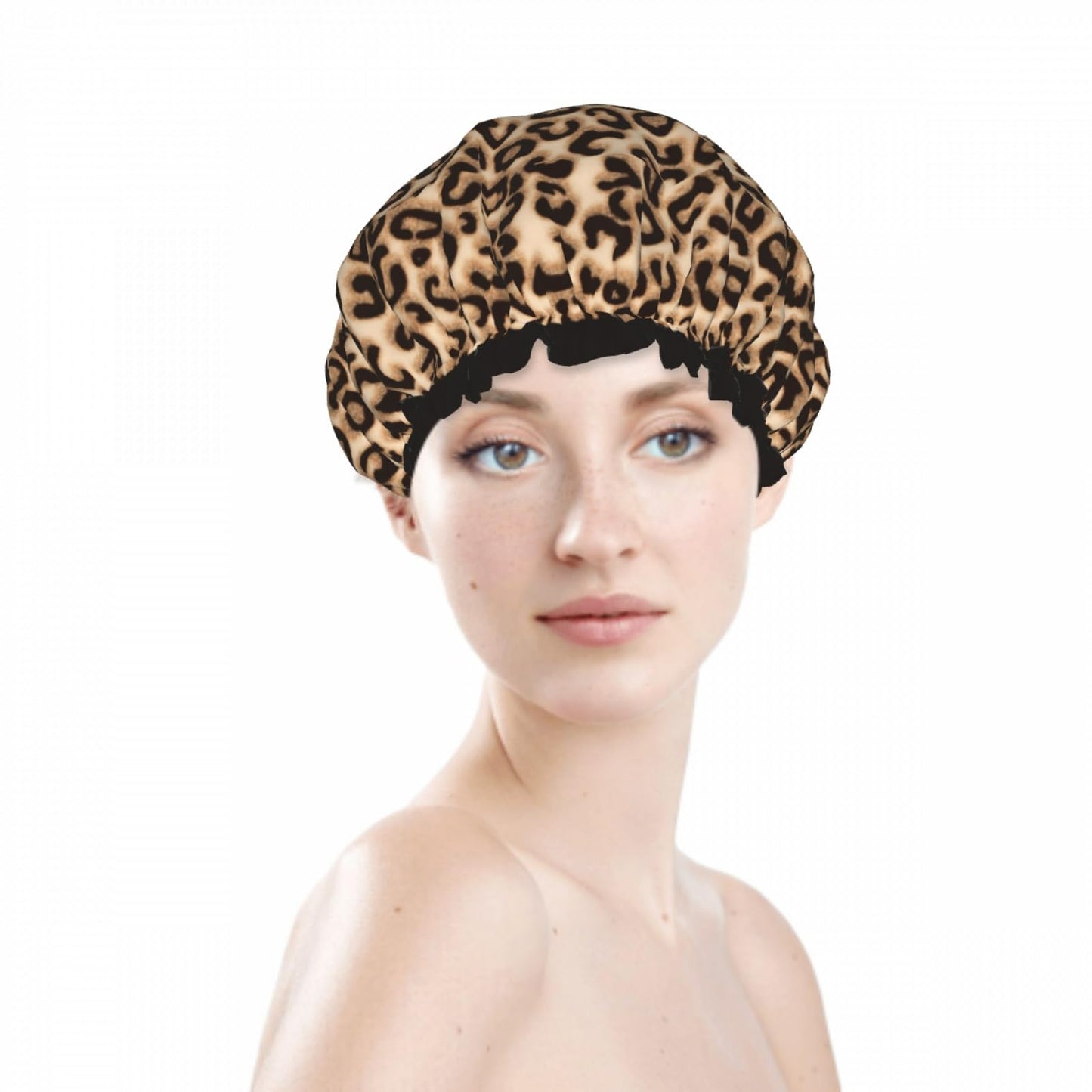 Leopard Double Layer Waterproof Shower Cap for Women Reusable Fashion Bath Cap for All Long Hair Lengths Soft Bath Shower Hat Beauty and Personal Care farg