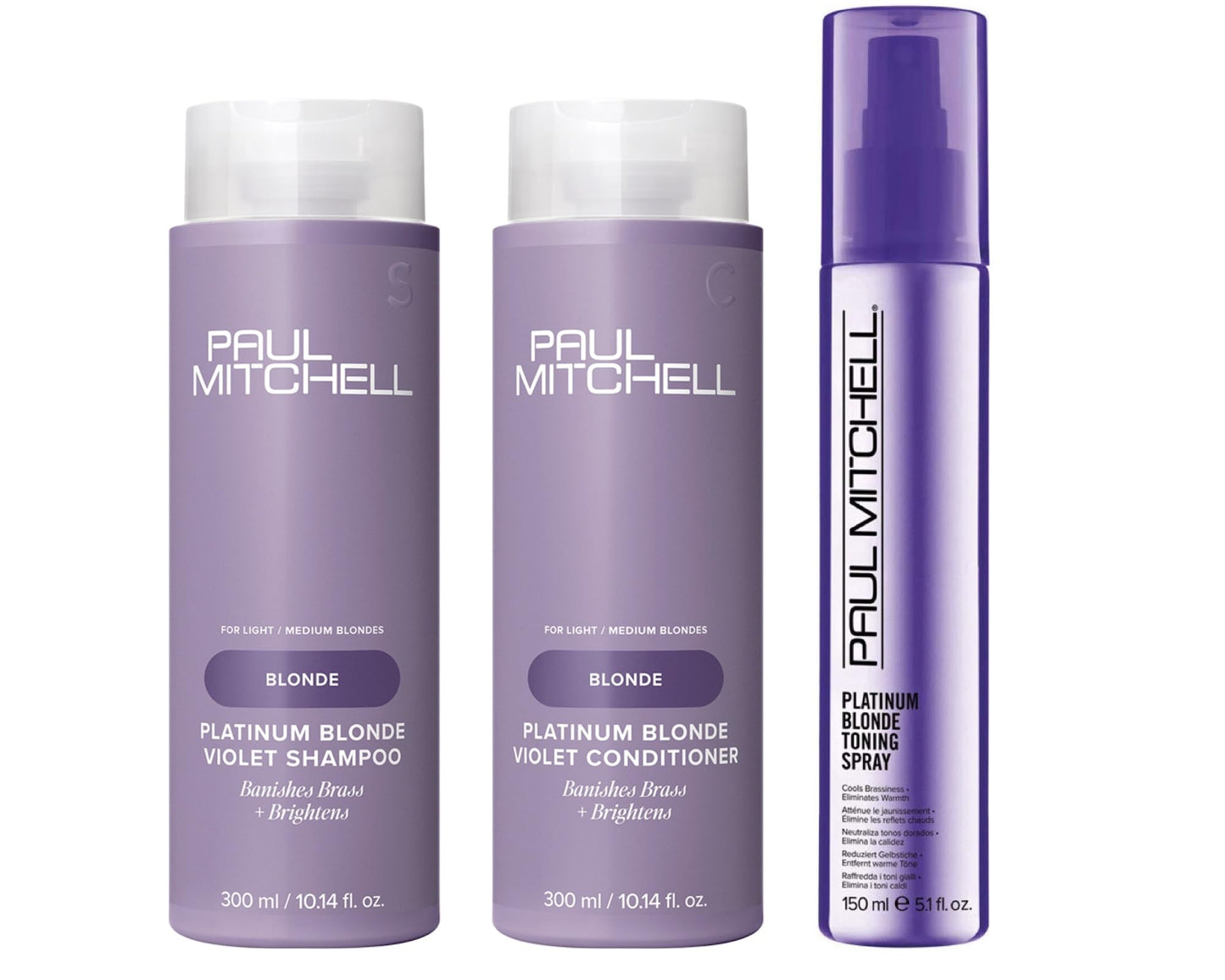 Paul Mitchell Platinum Blonde Trio Set - Shampoo, Conditioner and Toning Spray for Natural and Color-Treated Blonde, White and Silver Hair - Banishes Beauty & Personal Care Paul Mitchell