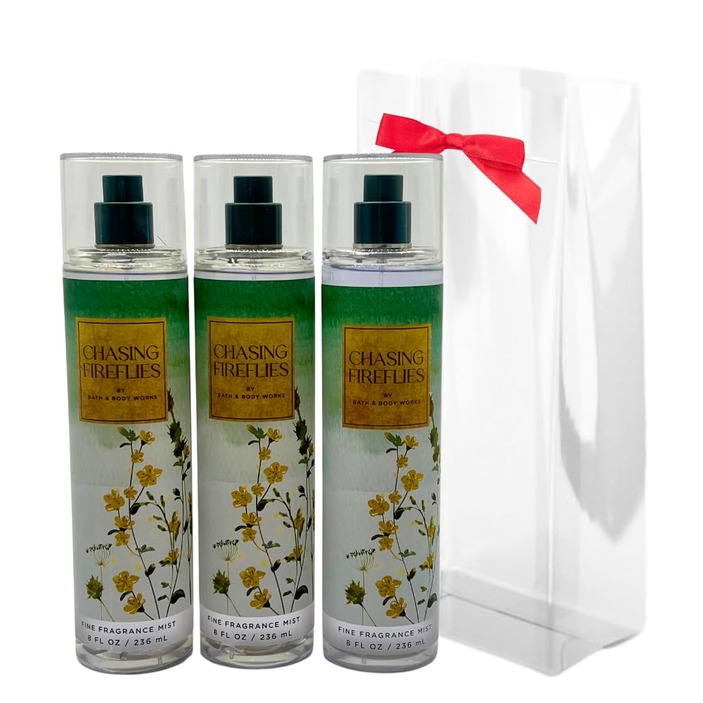 Bath & Body Works CHASING FIREFLIES Fine Fragrance Mist Gift Set with a Red Bow for Holiday 8 fl oz - Pack of 3 Beauty & Personal Care Bath & Body Works