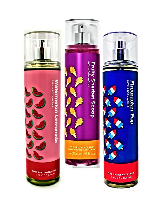 Bath & Body Works Fine Fragrance Mist Trio Gift Set, Firecracker Pop, Fruity Sherbet Scoop, Watermelon Lemonade, 8 fl oz each Beauty and Personal Care Bath & Body Works