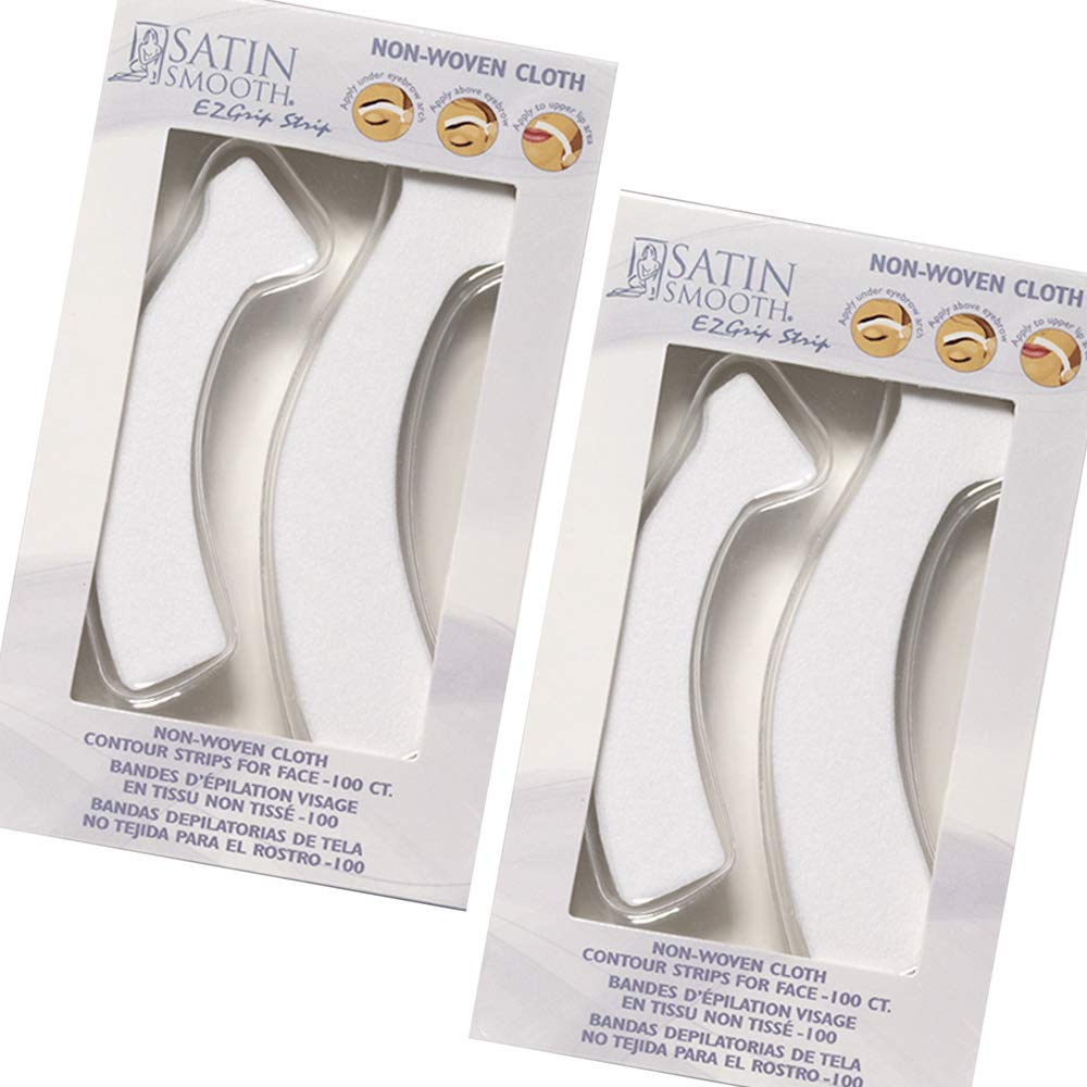 Satin Smooth EZ Grip Eyebrow Wax Strips - Non-Woven Eyebrow Waxing Strips, Upper Lip & Brow Wax Strip, Facial Hair Removal Women, 100 ct, 2 Pack Beauty and Personal Care SATIN SMOOTH