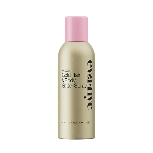 Eva NYC Kweeen Gold Hair and Body Glitter Spray - Ultra Shimmery Gold Glitter for Festivals - Adds Shine + Non-Sticky - Quick Drying Sparkle Spray Beauty & Personal Care EVA·NYC