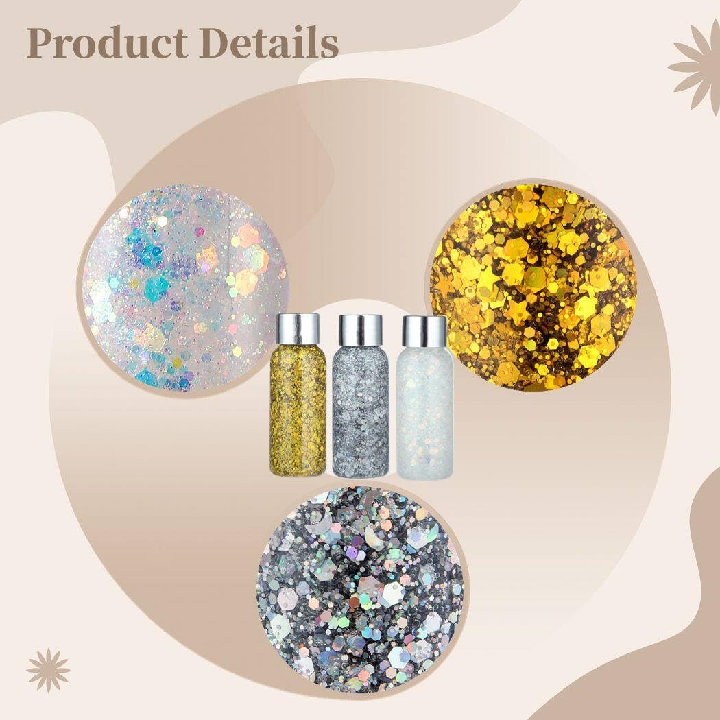 BOSREROY 3 Pack Holographic Glitter Body Gel - Liquid Sequin Sparkle for Festive Occasions Beauty & Personal Care BOSREROY