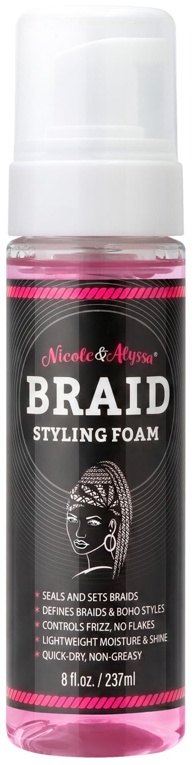 Nicole & Alyssa Braid Styling Foam 8oz - Extra Hold Foam Mousse for Braids, Boho Braids, Crochet Styles, Twists & Locs - High Shine, Flake-Free Beauty & Personal Care Nicole & Alyssa