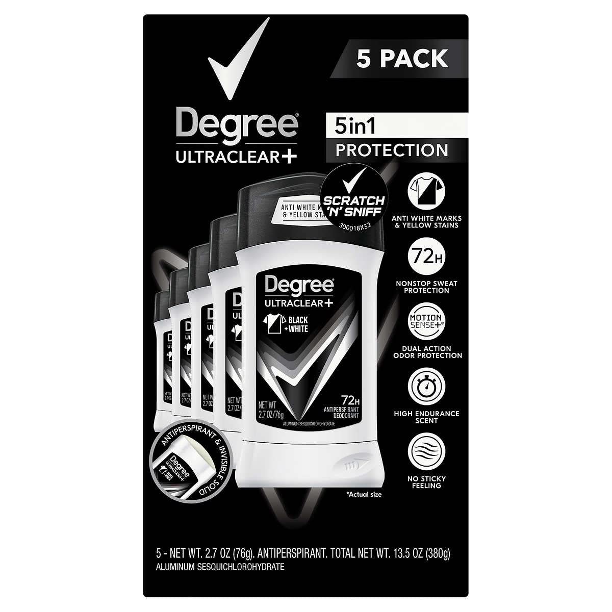 Degree Men UltraClear+ Antiperspirant Deodorant, Black & White, 2.7 oz, 5-count Beauty and Personal Care Degree