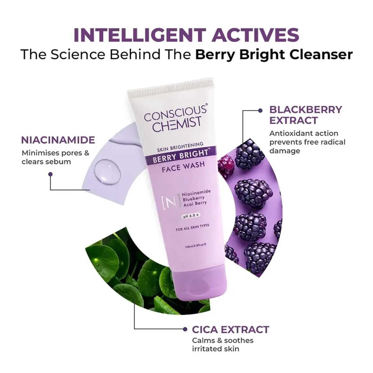 Conscious Chemist® Niacinamide Face Wash | 100ml | Pore Refining & Brightening Cleanser for Men & Women | With Blueberry & Açaí Berry Extracts | All Beauty & Personal Care Conscious Chemist