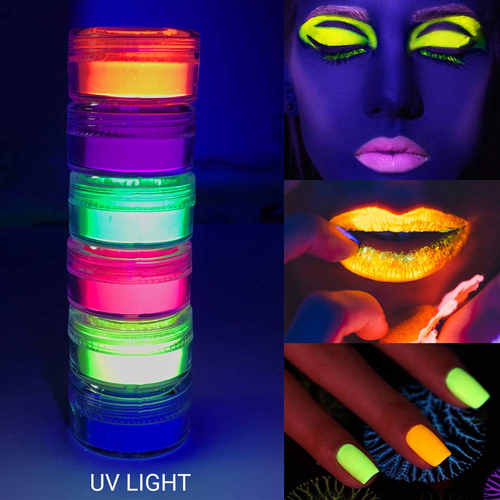 FindinBeauty Neon Pigment Eyeshadow Powder UV Reactive Glow in the Blacklight 6 Mixed Bright True Colors for Body/Eyeshadow, Carnival Party Halloween Beauty & Personal Care FindinBeauty