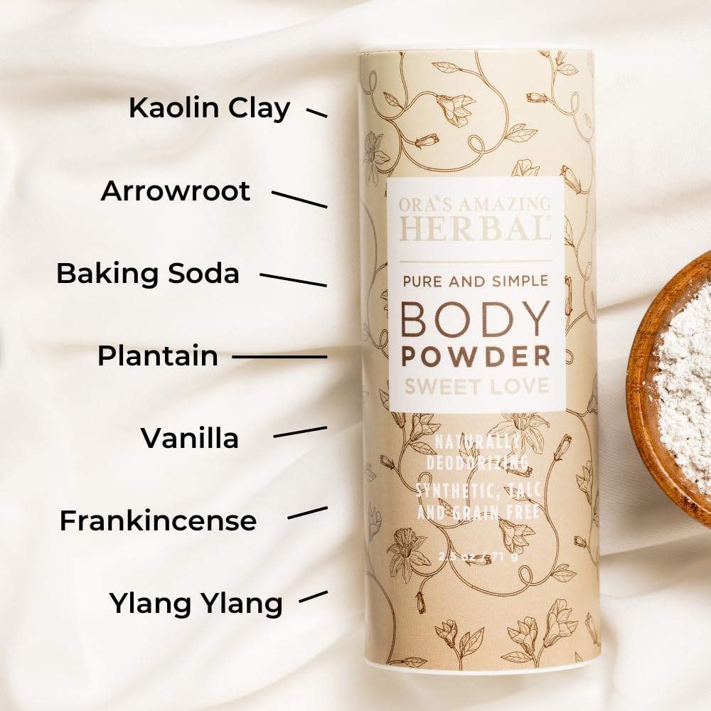 Body Powder for Women, Cornstarch and Talc Free Powder, Bath and Dusting Powder, Amber Oil, Frankincense Essential Oil, Ylang-Ylang, Vanilla, Warm Beauty and Personal Care Ora's Amazing Herbal